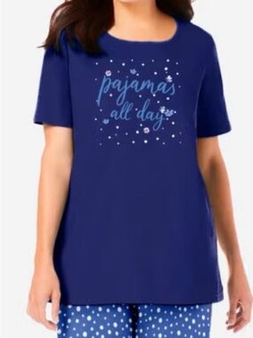 Women’s Navy top pj cotton plus 2x Short-Sleeve PJ Top dreams and co
